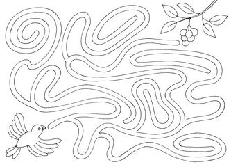 Bird maze graphic black white sketch illustration vector