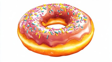 Obraz premium A glazed doughnut with sprinkles, dessert element, realistic style, vibrant colors, isolated on white background