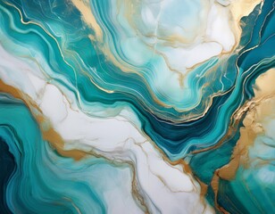 Fototapeta premium Abstract Marble Pattern with Turquoise, Teal, and Gold Veins, Evoking Organic Fluidity and Luxurious Opulence