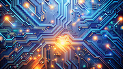 Tech Background with Circuit Board, Blue Schematics