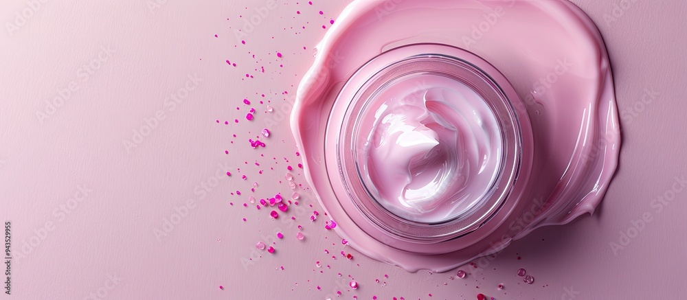 Leinwandbilder top view of face cream sample on a pink background with copy space image available