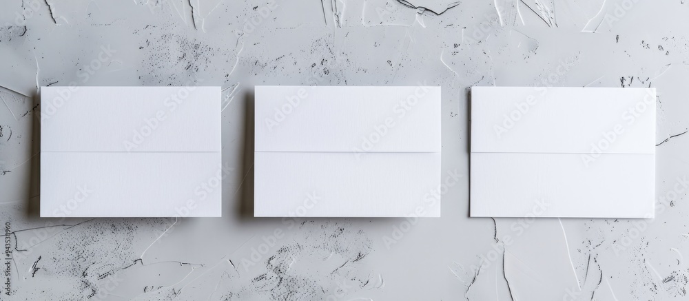 Leinwandbilder Top view of blank business cards on a light grey textured background ideal for design with copy space image