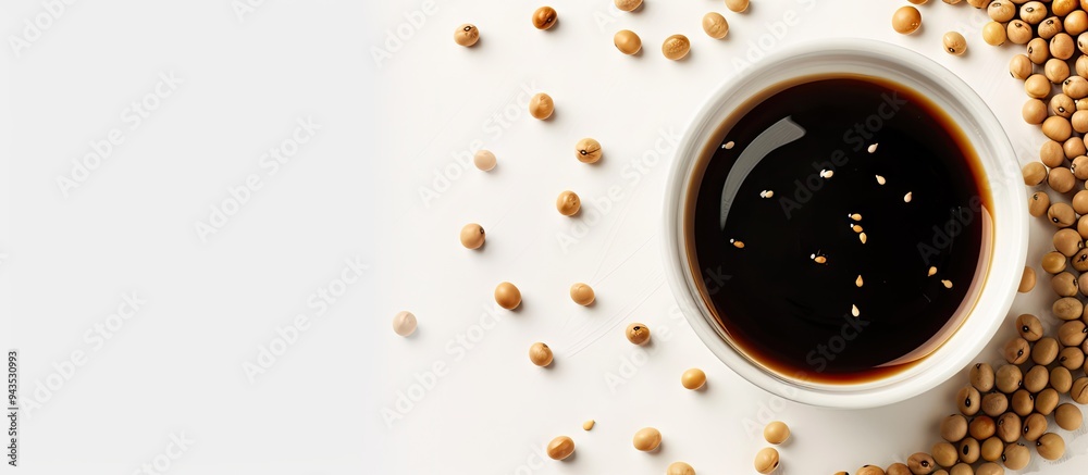 Aufkleber White background with a copy space image featuring soy sauce and soybeans