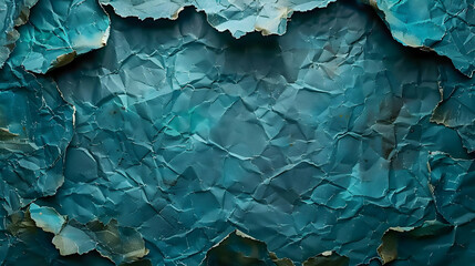 Obraz premium Crumpled Teal Paper Background, Abstract Texture, Vintage Look, Grunge Style