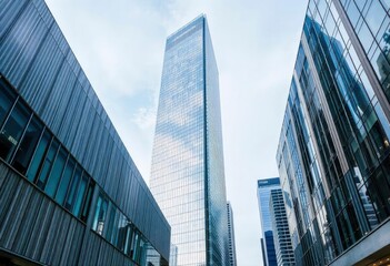 Obraz premium Office building glass and city skyline, ai