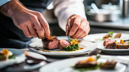 Professional chef plating a gourmet dish
