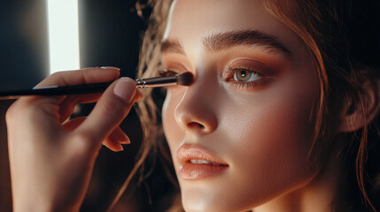 Obraz premium Professional makeup artist applying makeup to a model