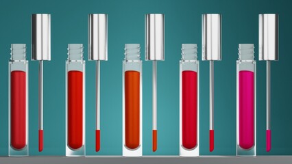 Lipstick in different shades 3d render