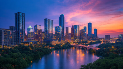 Scenic view of a city skyline at sunset