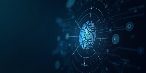 Obraz premium Futuristic Biometric Scan Interface: Digital Fingerprint Recognition System for Advanced Cybersecurity and Identity Verification