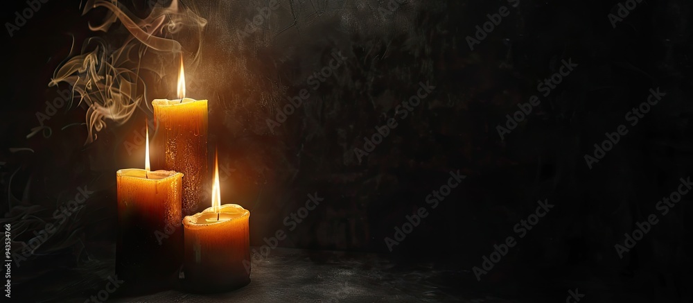 Aufkleber black backdrop with burning candles providing copy space image