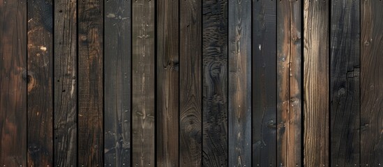 Fototapeta premium A processed collage of aged dark brown wooden planks provided as a background for banners or textures with available copy space image