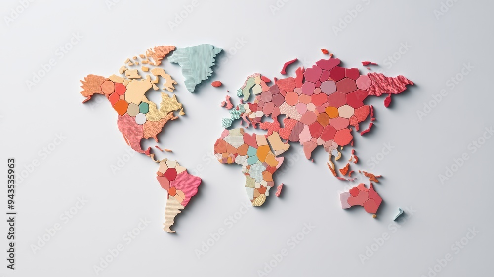 Poster world map with language distribution, a map illustrating the distribution of different languages aro