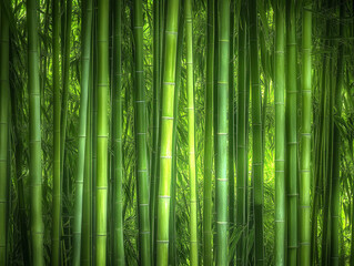 Fototapeta premium bamboo grove, towering bamboo stalks, soft sunlight filtering through, deep greens