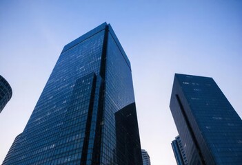 Obraz premium Office building glass and city skyline, ai