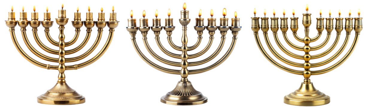 Menorah set - a candelabrum used in the Temple and is an emblem of Judaism and Israel on a transparent background. The concept of religion and culture.