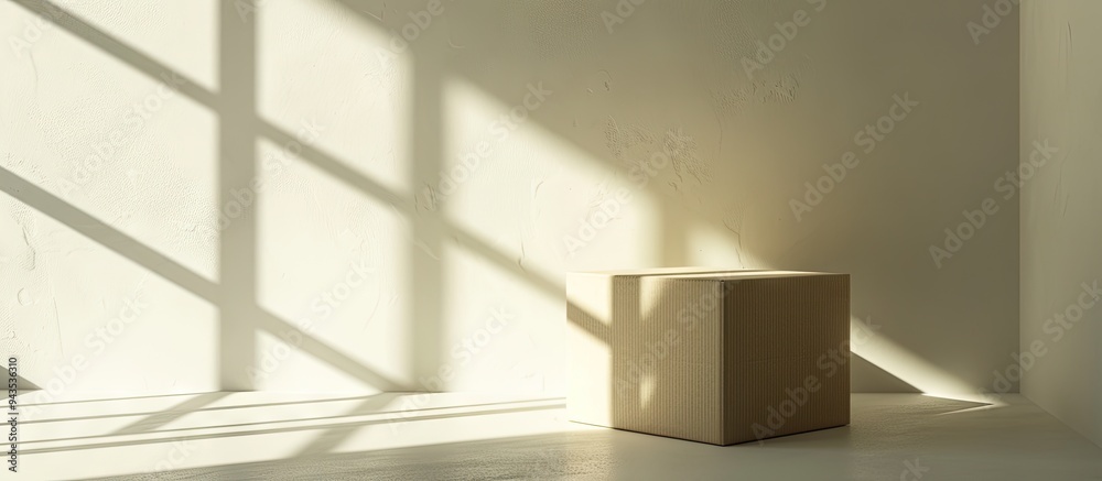 Fototapete cardboard box on a clear white backdrop with copy space image