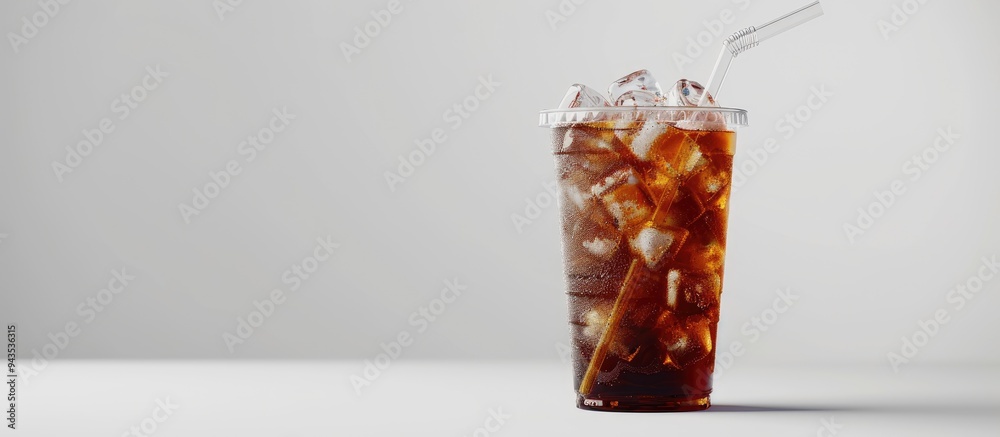 Aufkleber white background enhances isolation concept with americano ice coffee featuring copy space image
