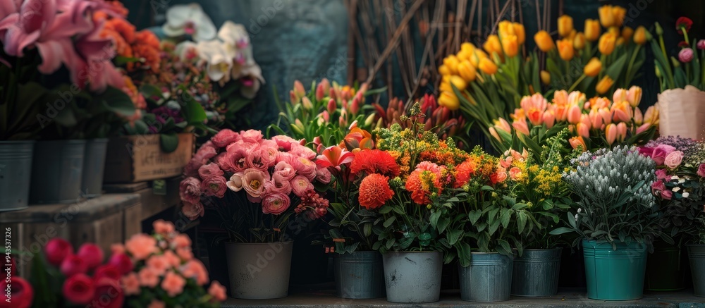 Aufkleber The beautifully decorated display features groups of flowers in different colors ideal for creating a stunning copy space image