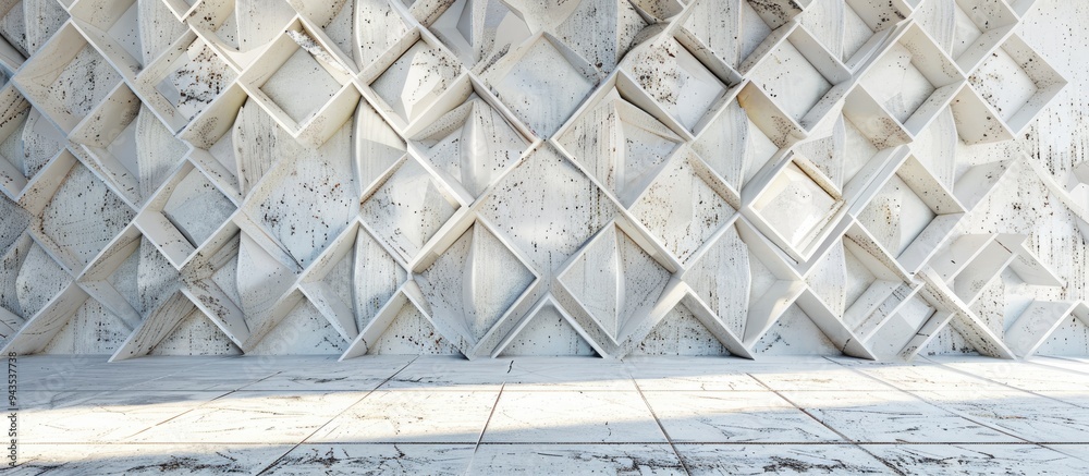 Poster Background with a patterned texture on a white cement wall in a wide angle copy space image