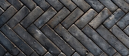 Detailed herringbone brick pattern on pavement highlighted in a copy space image showcasing geometric design and texture perfect for backgrounds and architectural themes