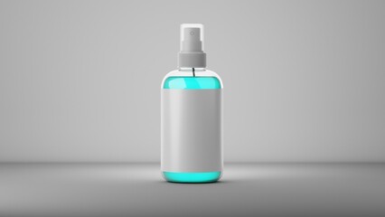 Spray bottle mockup on grey background. 3D rendering