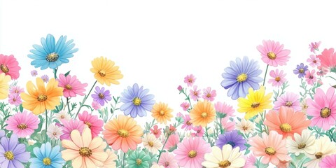 Colorful floral border with vibrant flowers and ample copy space