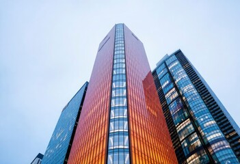 Office building glass and city skyline, ai