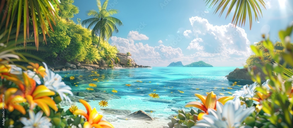 Aufkleber summer greets with a lively background ideal for travel and vacation showcasing a beautiful copy spa