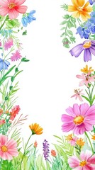 Vibrant floral border with beautiful blooms and ample copy space