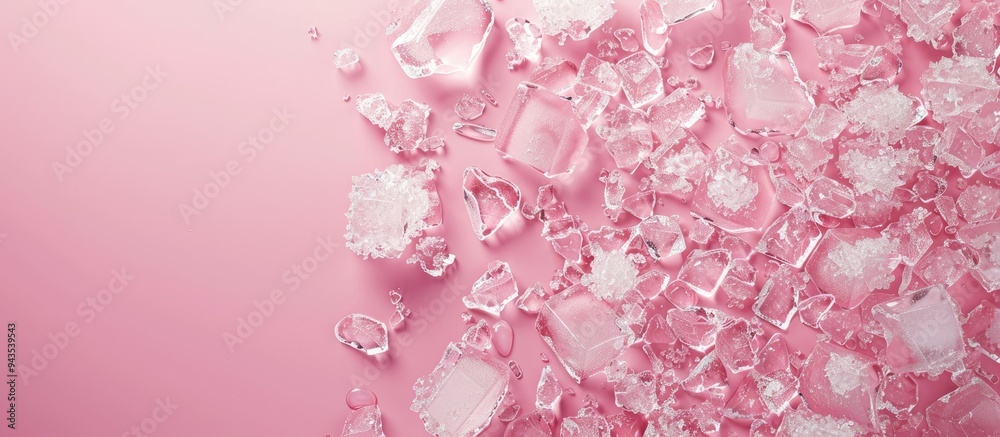Aufkleber Top down view of crushed ice on a pink background with room for text near the copy space image