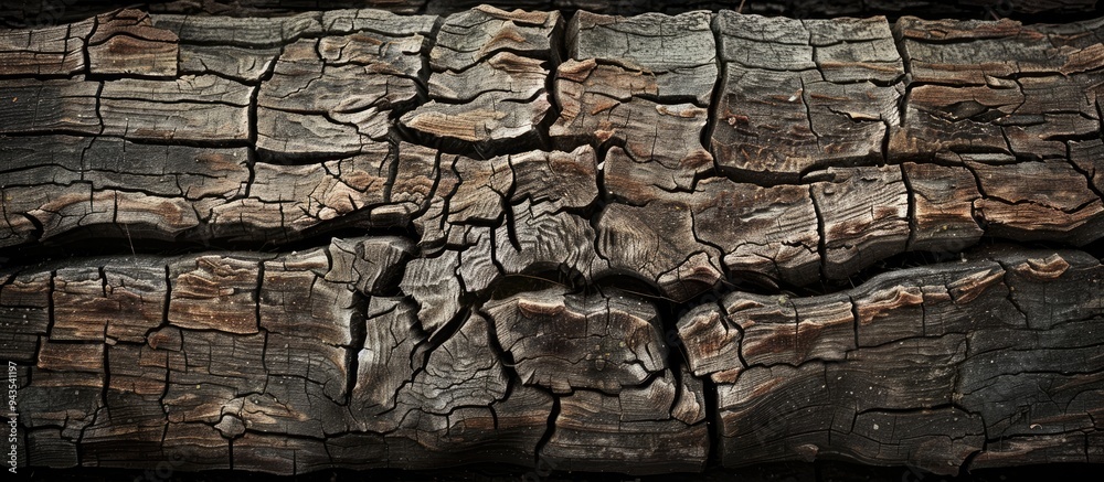 Aufkleber Close up of an old wooden plank with a textured surface showing wavy cracks suitable for use as a copy space image