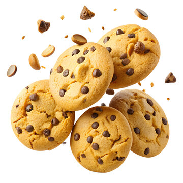 recommend clip art: Flying chocolate chips clip art cookies on a transparent background