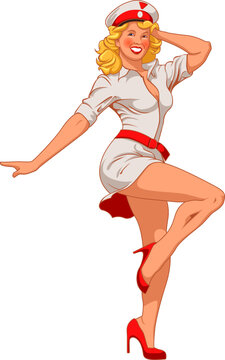 Retro Pin-Up Girl in Sailor Outfit Illustration