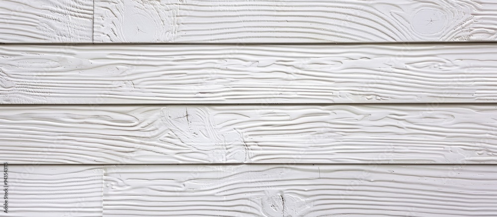 Poster detailed close up shot of white vinyl siding exhibiting a realistic wood grain texture background wi