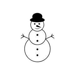 Snowman, outline, black silhouette. Isolated white background.