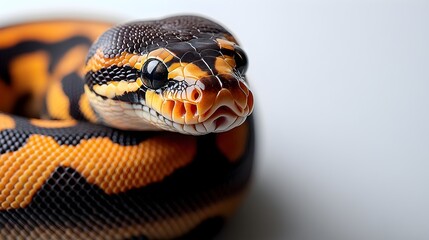 Obraz premium Open-Mouthed Snake Displaying Aggression - Dramatic Capture of a White Scaled Reptile Showcasing Its Teeth in Indoor Environment for Animal Lovers and Nature Enthusiasts