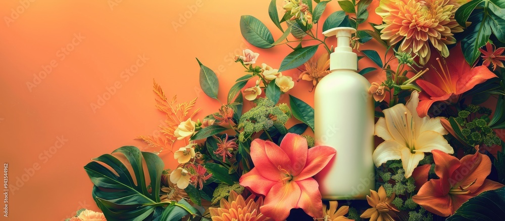 Poster herbal hair care service displayed against a colorful backdrop with ample copy space image