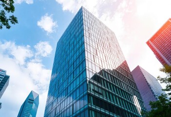 Obraz premium Office building glass and city skyline, ai