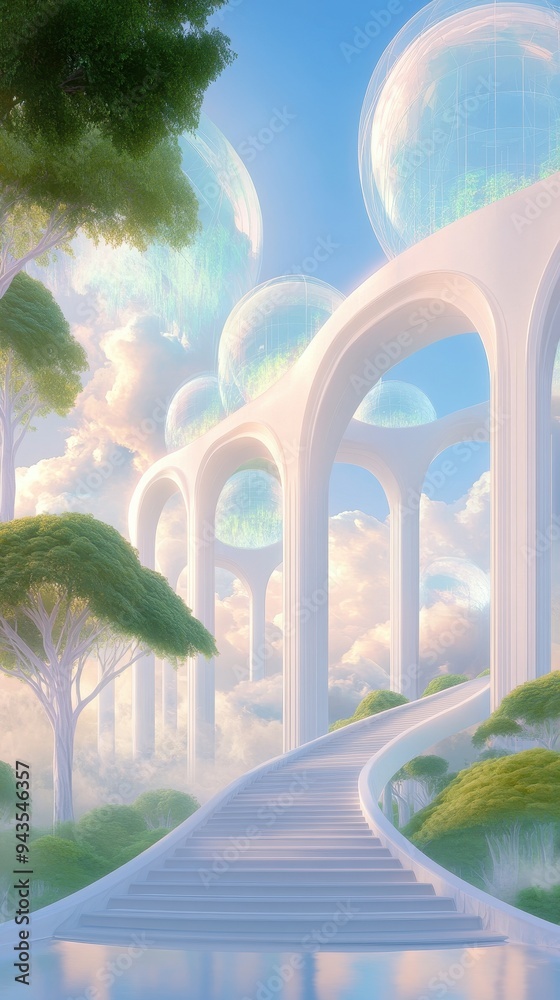 Canvas Prints a white archway with a staircase leading up to it