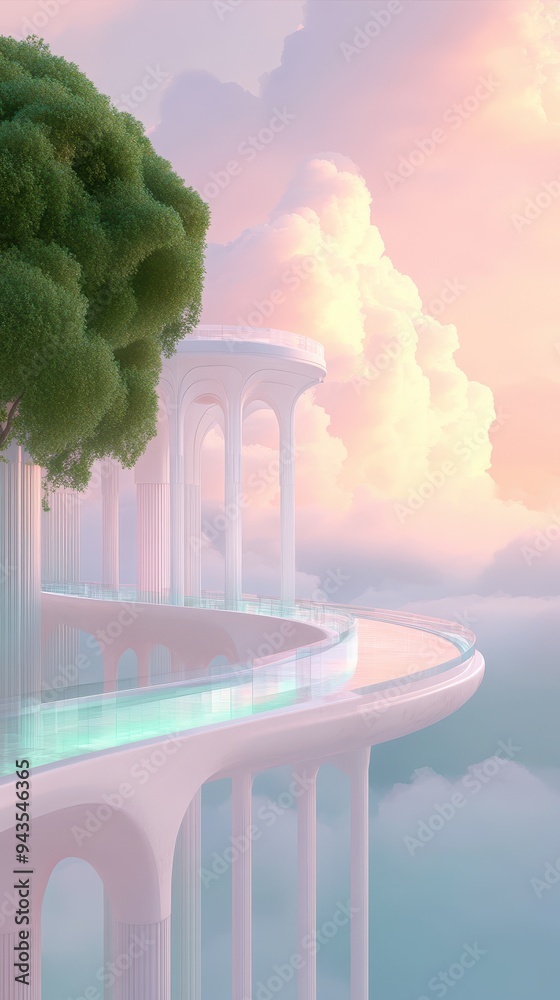 Canvas Prints a beautiful, surreal landscape with a tree growing out of a building