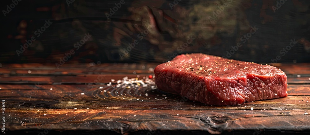 Aufkleber Uncooked beef steak displayed on a table with available copy space image