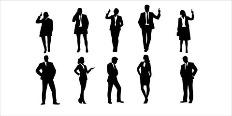 Dynamic set of Silhouettes of Business People in Various Professional Poses