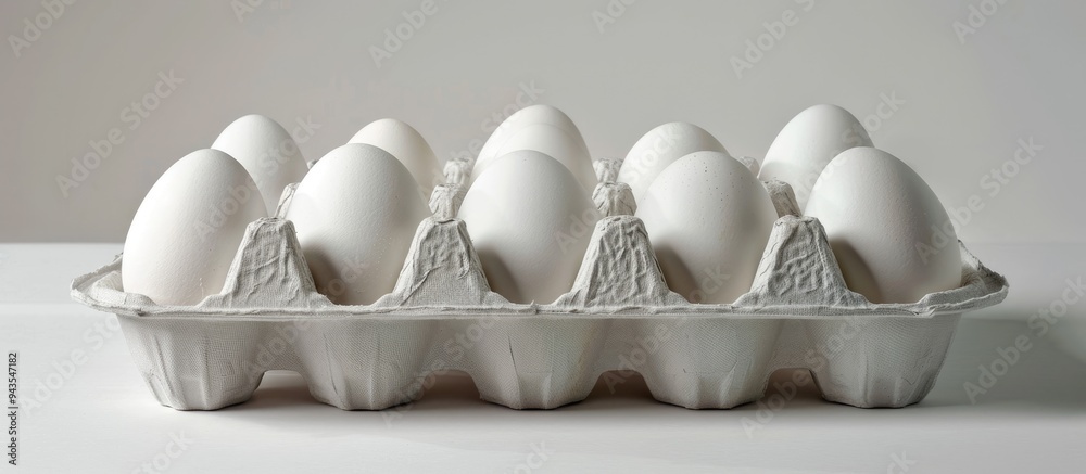 Poster Eggs displayed in a styrofoam egg carton arranged with copy space image on a white background