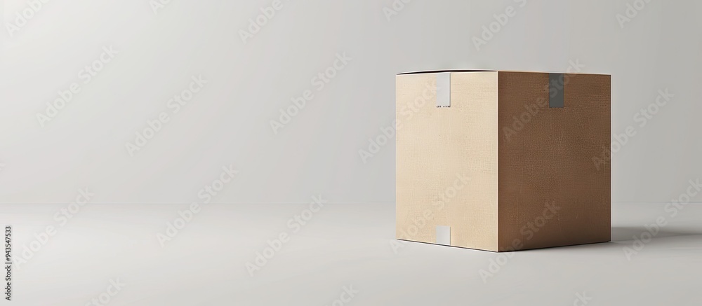 Aufkleber cardboard box on a clear white backdrop with copy space image