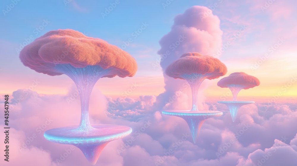Canvas Prints three trees are floating in the sky, with one of them being a giant tree