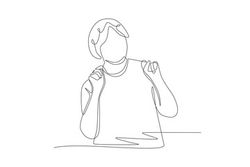 Happy old woman. Active older women concept one-line drawing