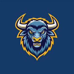 Aggressive bull mascot logo icon vector design on blue background