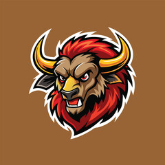 Aggressive bull mascot logo icon vector design on brown background