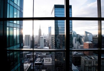 Looking Up Blue Modern Office Building, ai